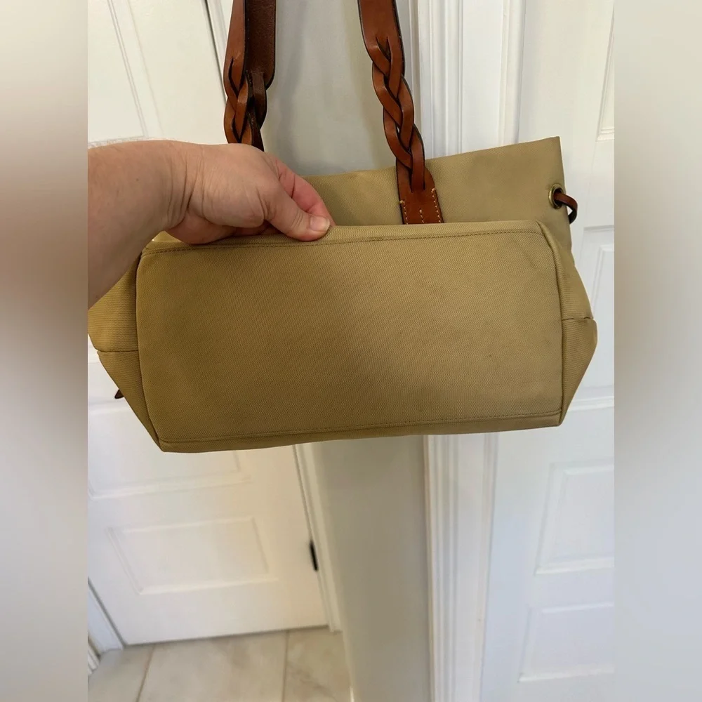 Vintage Dooney & Bourke Large Shopper Tote Bag Purse Tan Canvas Brown Leather